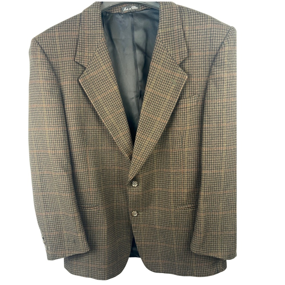 Cellini Collection Wool Cashmere Blend Houndstooth Blazer Sport Coat SZ 42R